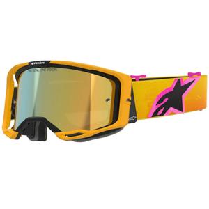 Lunettes de motocross Alpinestars Vision 8 Corp orange-jaune-rose avec verres dorés effet miroir