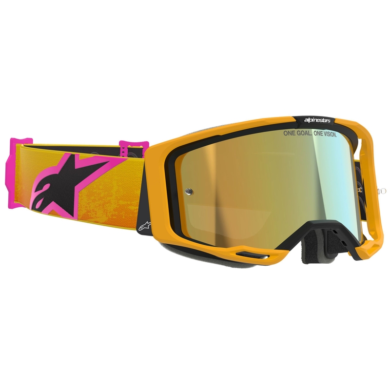 Lunettes de motocross Alpinestars Vision 8 Corp orange-jaune-rose avec verres dorés effet miroir
