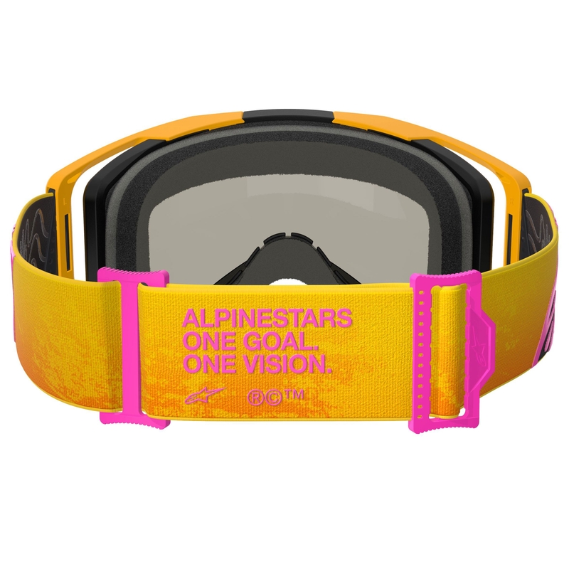 Lunettes de motocross Alpinestars Vision 8 Corp orange-jaune-rose avec verres dorés effet miroir