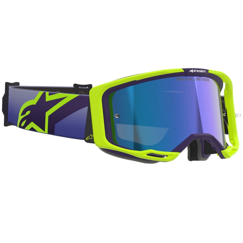 Lunettes de motocross Alpinestars Vision 8 Corp jaune fluo-violet avec verres bleus miroir