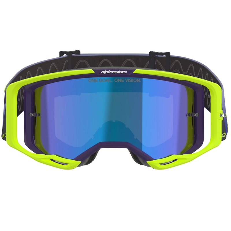 Lunettes de motocross Alpinestars Vision 8 Corp jaune fluo-violet avec verres bleus miroir