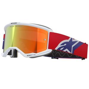 Lunettes de motocross Alpinestars Vision 5 Corp blanc-bleu-rouge avec verres rouges miroir
