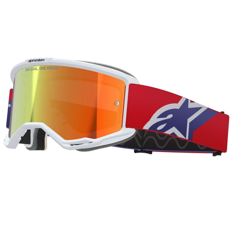 Lunettes de motocross Alpinestars Vision 5 Corp blanc-bleu-rouge avec verres rouges miroir