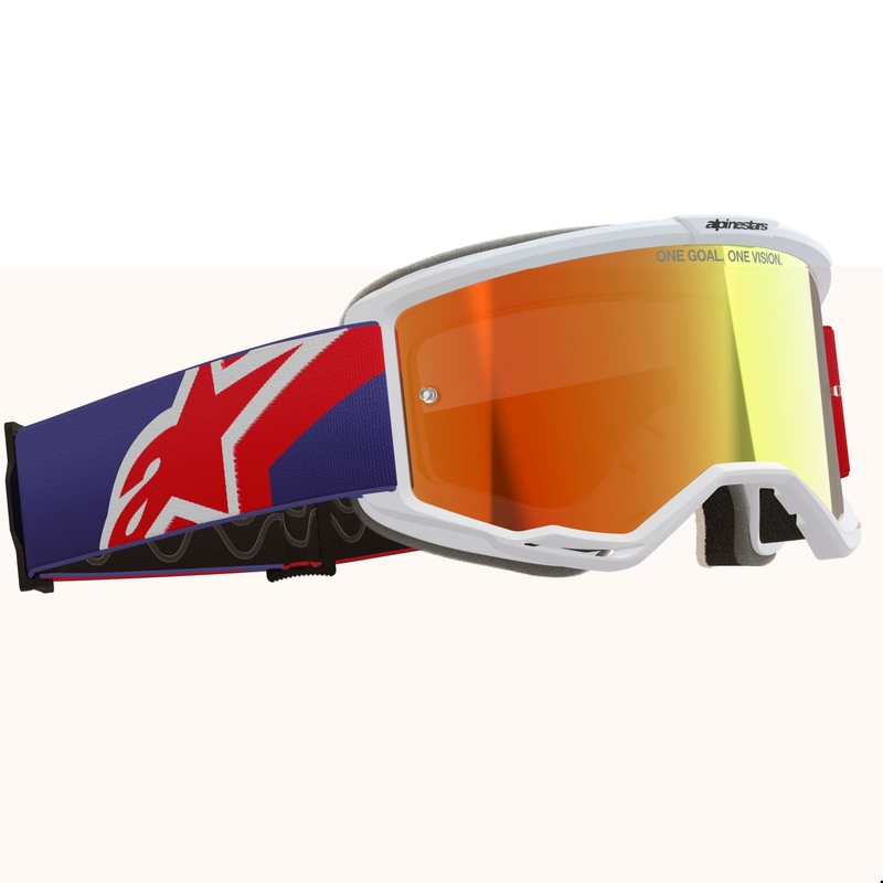Lunettes de motocross Alpinestars Vision 5 Corp blanc-bleu-rouge avec verres rouges miroir