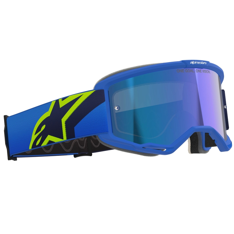 Motokrosové brýle Alpinestars Vision 5 Corp modro-fluo žluto-černé se zrcadlovým modrým zorníkem