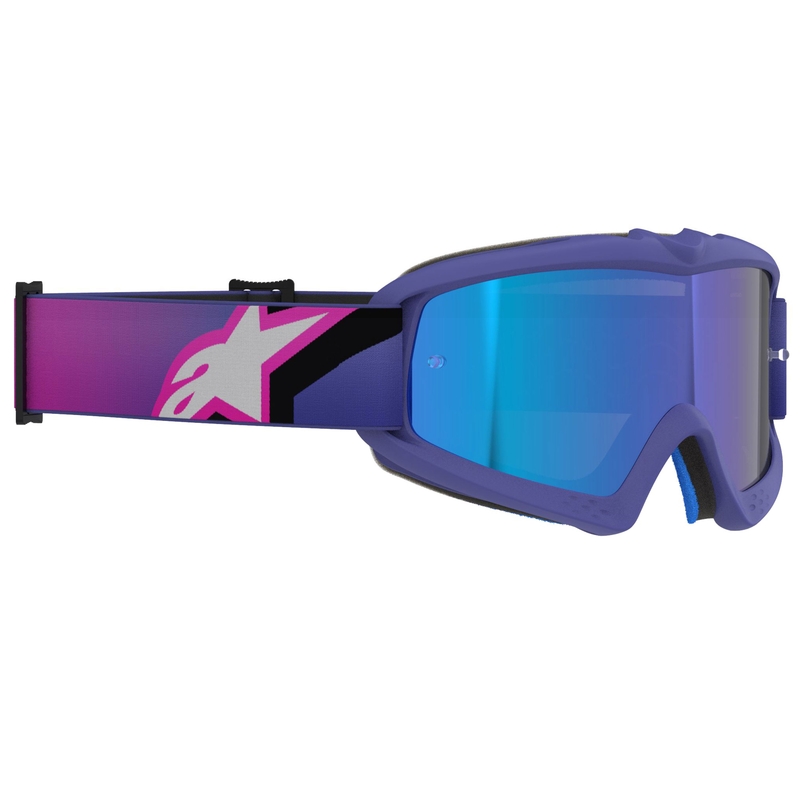 Lunettes de motocross pour enfants Alpinestars Vision Youth Corp violet-rose fluo avec verres bleus miroir