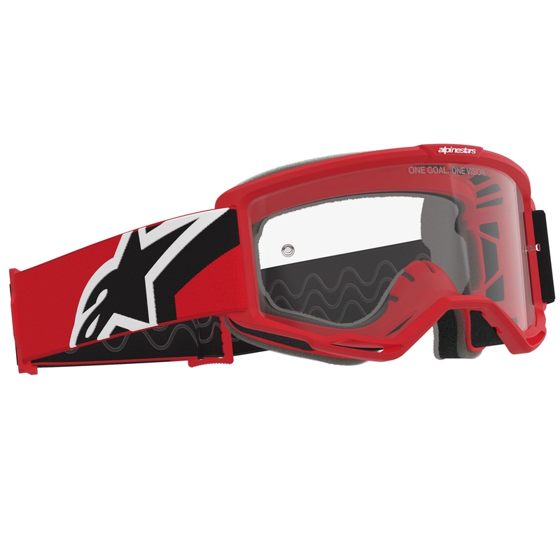 Lunettes de motocross Alpinestars Vision OTG rouge-noir-blanc avec verres transparents