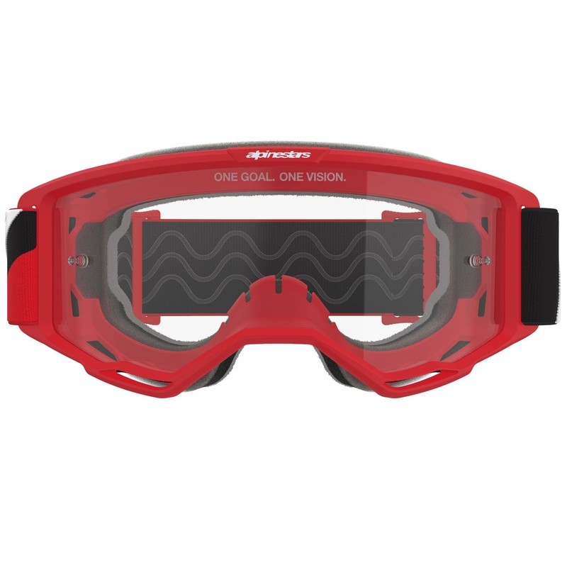 Lunettes de motocross Alpinestars Vision OTG rouge-noir-blanc avec verres transparents