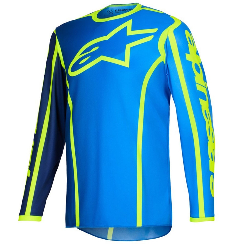Maillot de motocross Alpinestars Fluid Apex bleu-jaune fluo