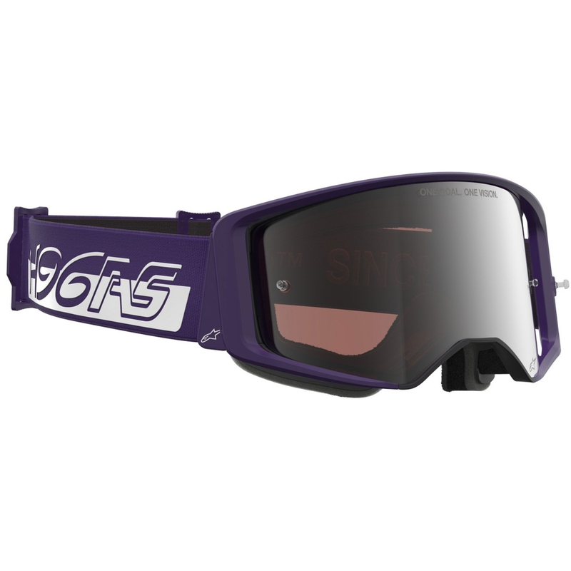 Lunettes de motocross Alpinestars Supertech Vision Hunta96 XXV violet-blanc avec plexiglas argent miroir