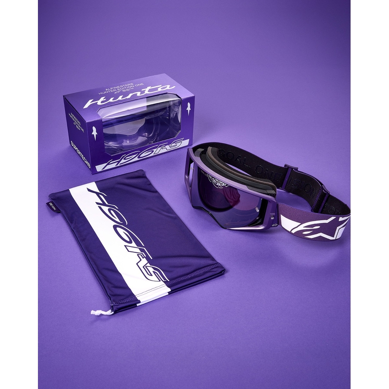 Lunettes de motocross Alpinestars Supertech Vision Hunta96 XXV violet-blanc avec plexiglas argent miroir