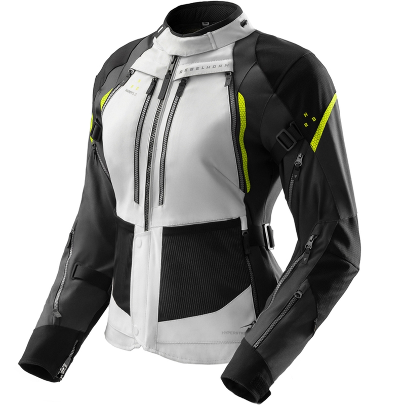 Veste moto femme Rebelhorn Hardy 3.0 noir-gris-jaune fluo