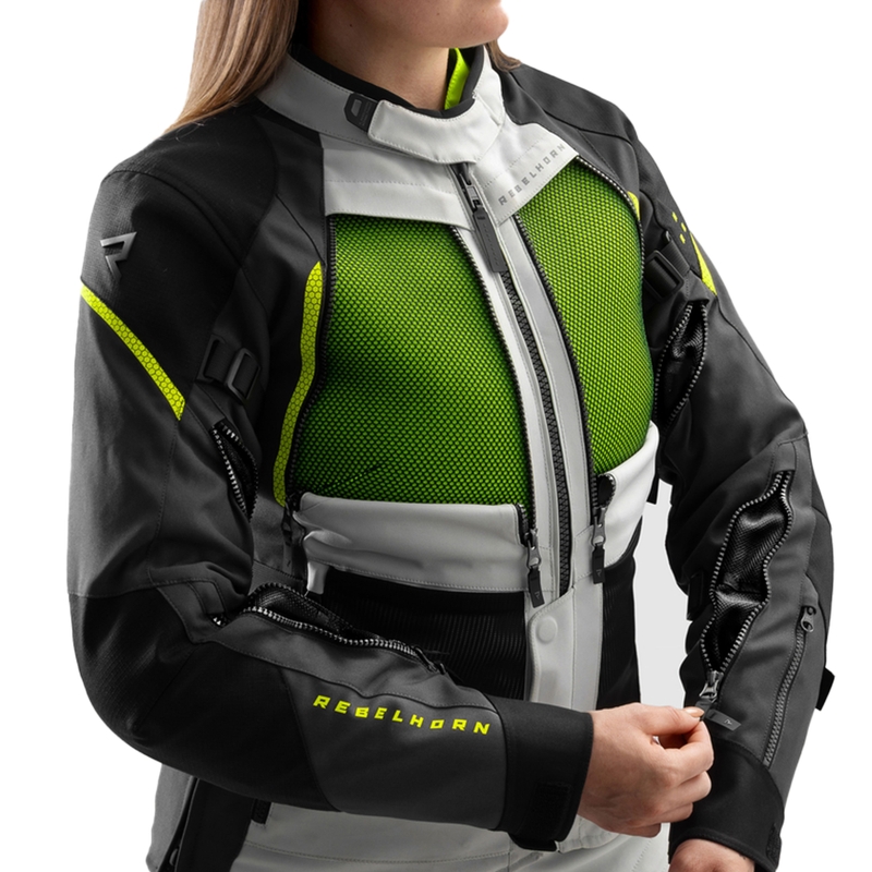 Veste moto femme Rebelhorn Hardy 3.0 noir-gris-jaune fluo