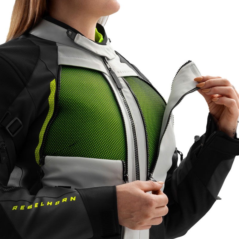 Veste moto femme Rebelhorn Hardy 3.0 noir-gris-jaune fluo