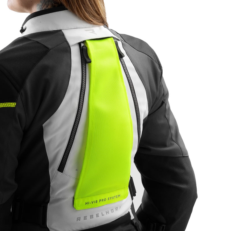Veste moto femme Rebelhorn Hardy 3.0 noir-gris-jaune fluo