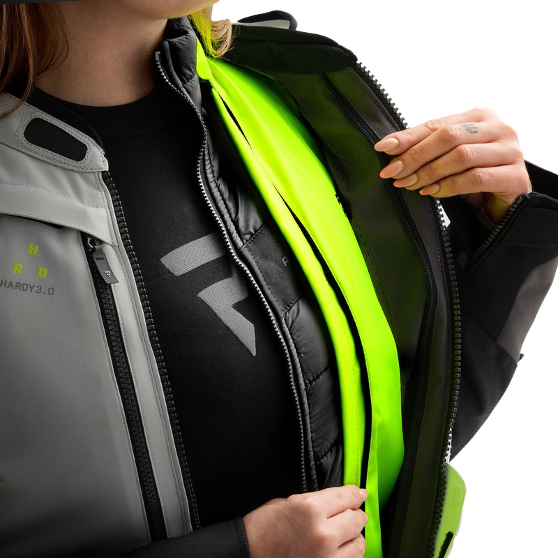 Veste moto femme Rebelhorn Hardy 3.0 noir-gris-jaune fluo