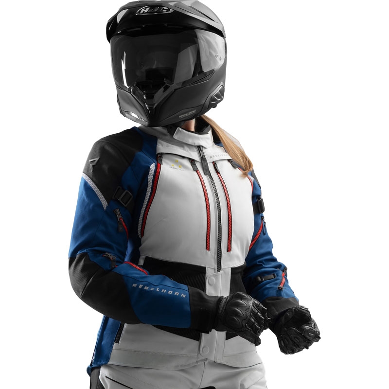 Blouson moto femme Rebelhorn Hardy 3.0 bleu-gris-rouge