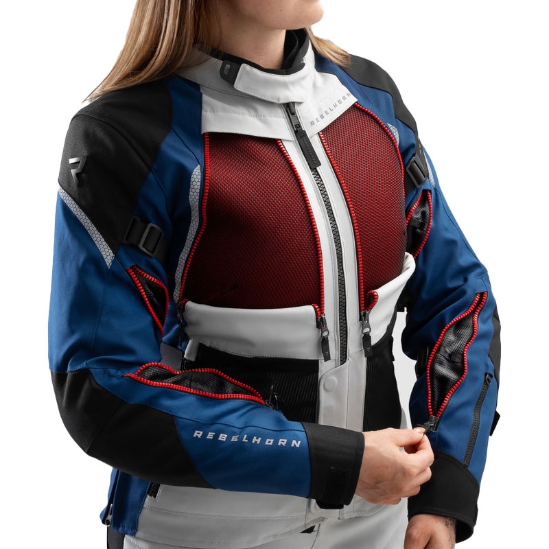 Blouson moto femme Rebelhorn Hardy 3.0 bleu-gris-rouge