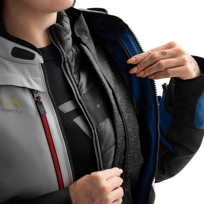 Blouson moto femme Rebelhorn Hardy 3.0 bleu-gris-rouge
