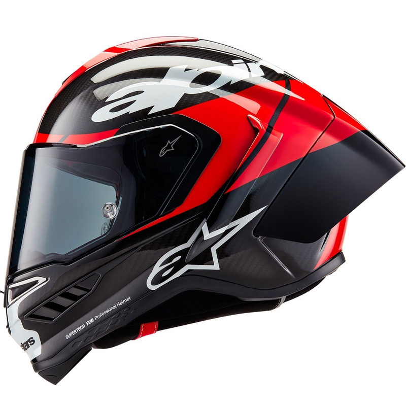Casque intégral de moto Alpinestars Supertech R-10 Element carbone fluo rouge et blanc