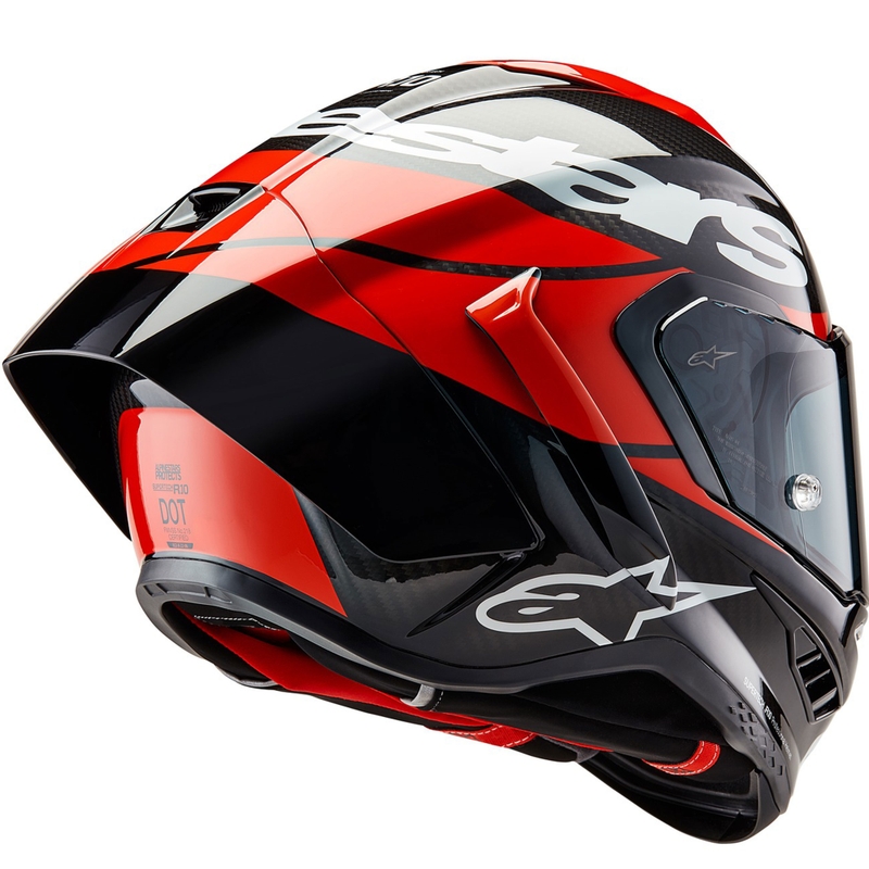 Casque intégral de moto Alpinestars Supertech R-10 Element carbone fluo rouge et blanc