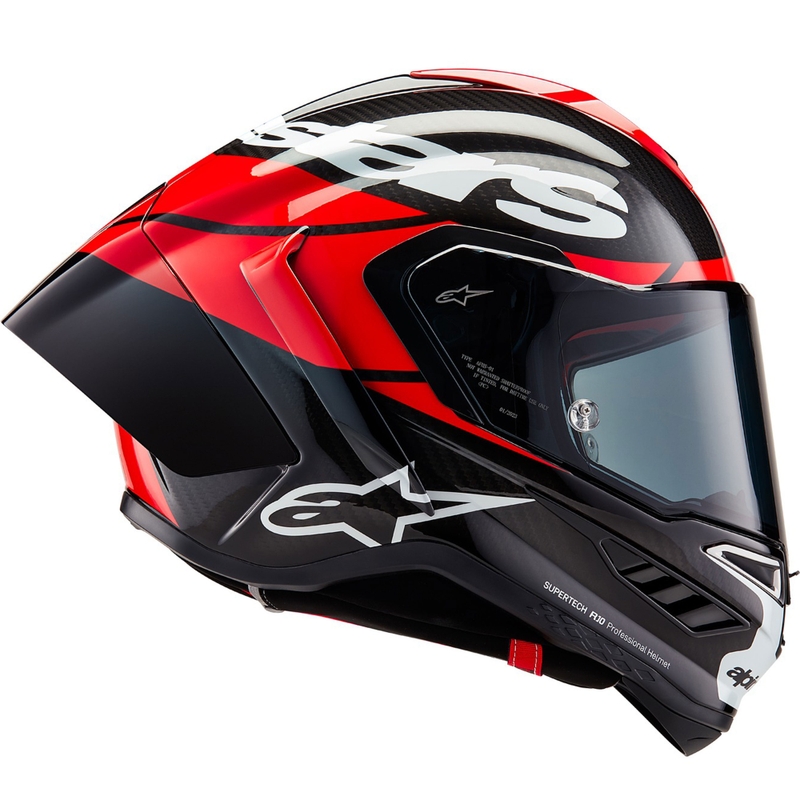 Casque intégral de moto Alpinestars Supertech R-10 Element carbone fluo rouge et blanc