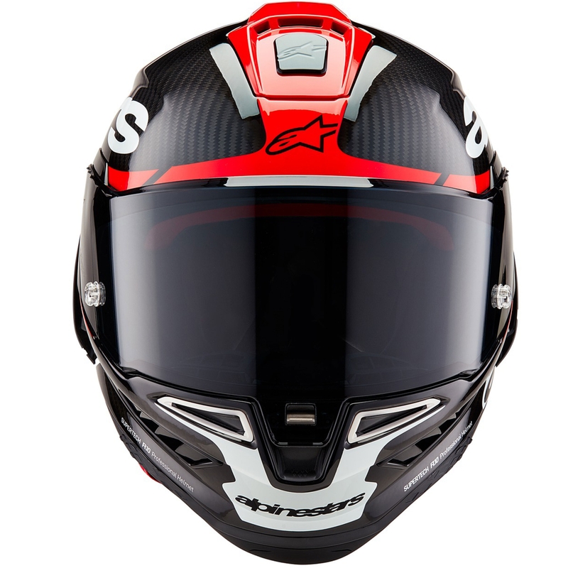 Casque intégral de moto Alpinestars Supertech R-10 Element carbone fluo rouge et blanc