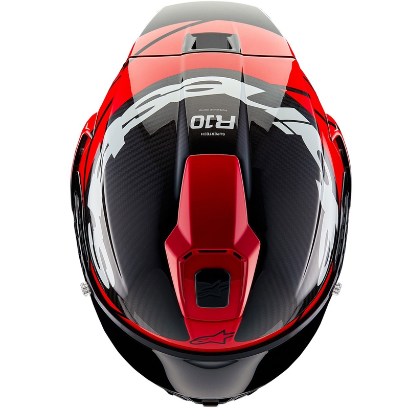 Casque intégral de moto Alpinestars Supertech R-10 Element carbone fluo rouge et blanc