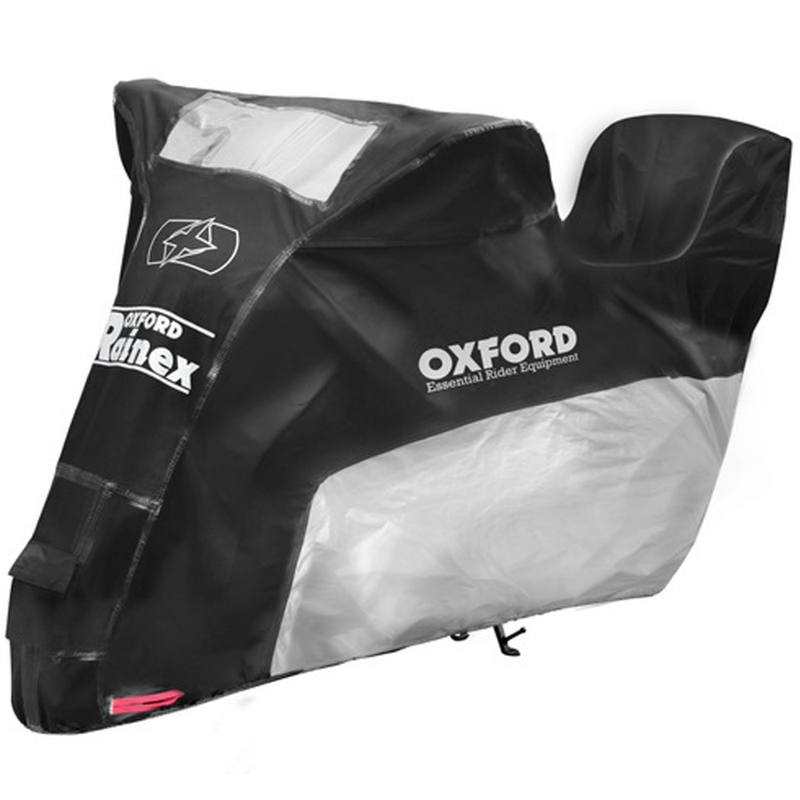 Housse de moto Oxford Rainex avec compartiment à bagages, noir et argent