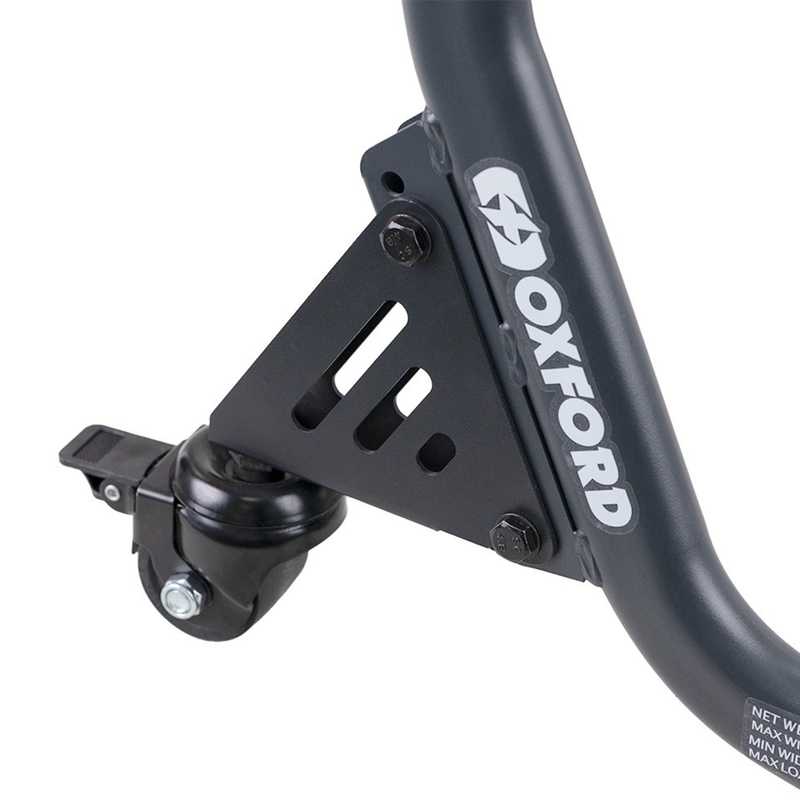 Béquille arrière moto Oxford Zero-G à bascule avec roue supplémentaire, noire