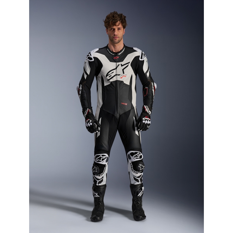 Combinaison en cuir Alpinestars GP Plus V4 Sprint, compatible Tech-Air, noir, blanc, rouge fluo