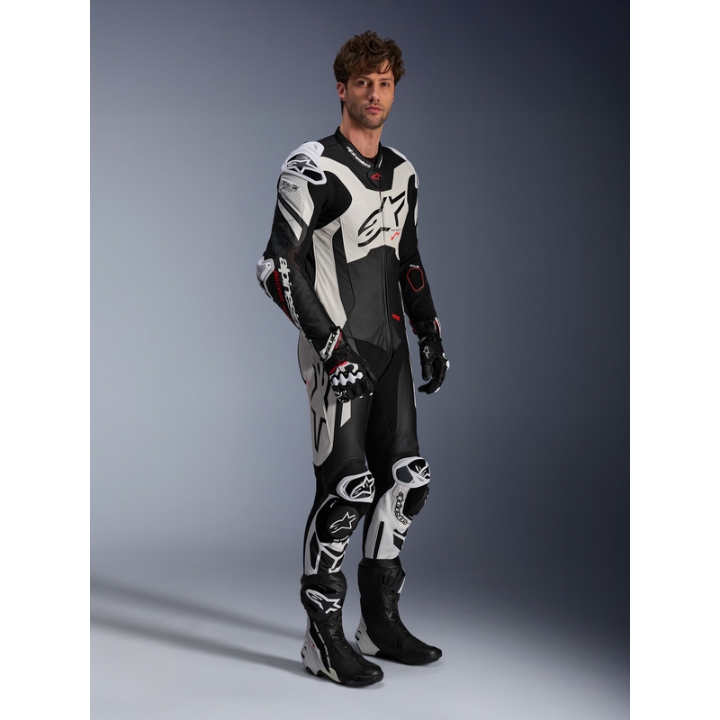 Combinaison en cuir Alpinestars GP Plus V4 Sprint, compatible Tech-Air, noir, blanc, rouge fluo