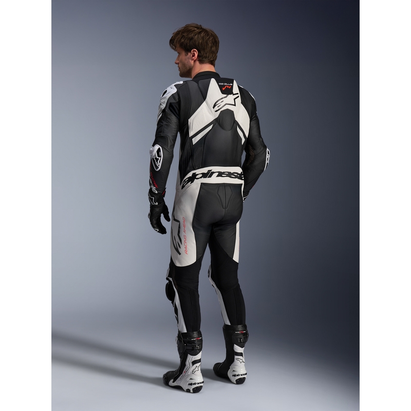 Combinaison en cuir Alpinestars GP Plus V4 Sprint, compatible Tech-Air, noir, blanc, rouge fluo