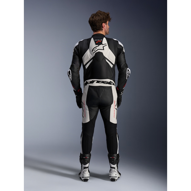 Combinaison en cuir Alpinestars GP Plus V4 Sprint, compatible Tech-Air, noir, blanc, rouge fluo