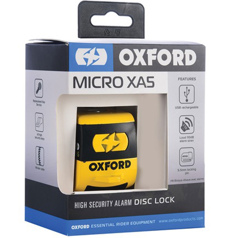 Antivol de frein à disque Oxford Micro XA5 avec alarme intégrée jaune-noir
