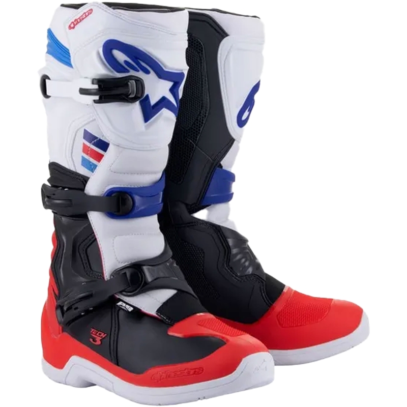 Bottes de motocross Alpinestars TECH 3 blanc-noir-bleu-rouge