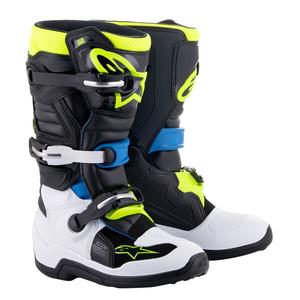 Bottes moto enfant Alpinestars Tech 7 S noir-blanc-jaune fluo-bleu