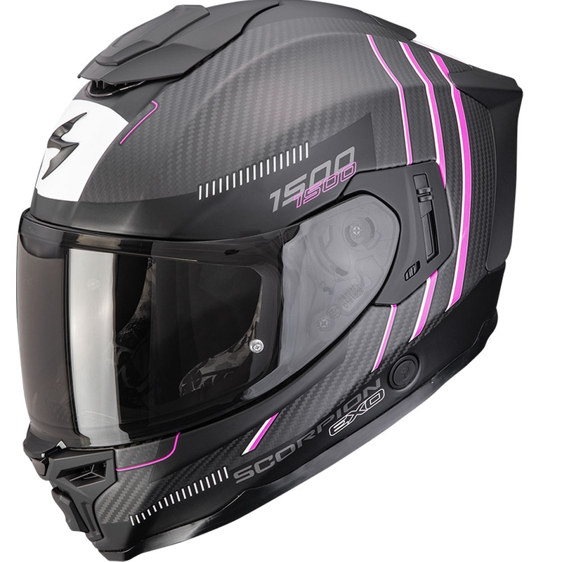 Casque intégral de moto Scorpion EXO-1500 Carbon Air Zity Noir mat et rose
