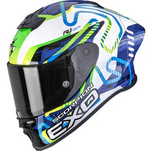 Casque moto intégral Scorpion EXO-R1 EVO II Air Cornering blanc-bleu-vert