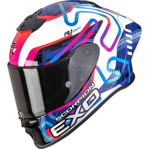 Casque moto intégral Scorpion EXO-R1 EVO II Air Cornering blanc-bleu-rose