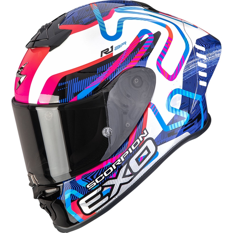 Casque moto intégral Scorpion EXO-R1 EVO II Air Cornering blanc-bleu-rose