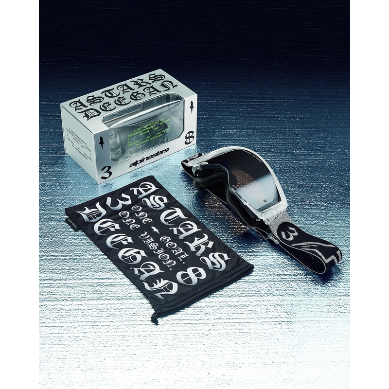 Lunettes de motocross Alpinestars Supertech Vision DNGR38 XXV noir-argent avec plexiglas argent miroir