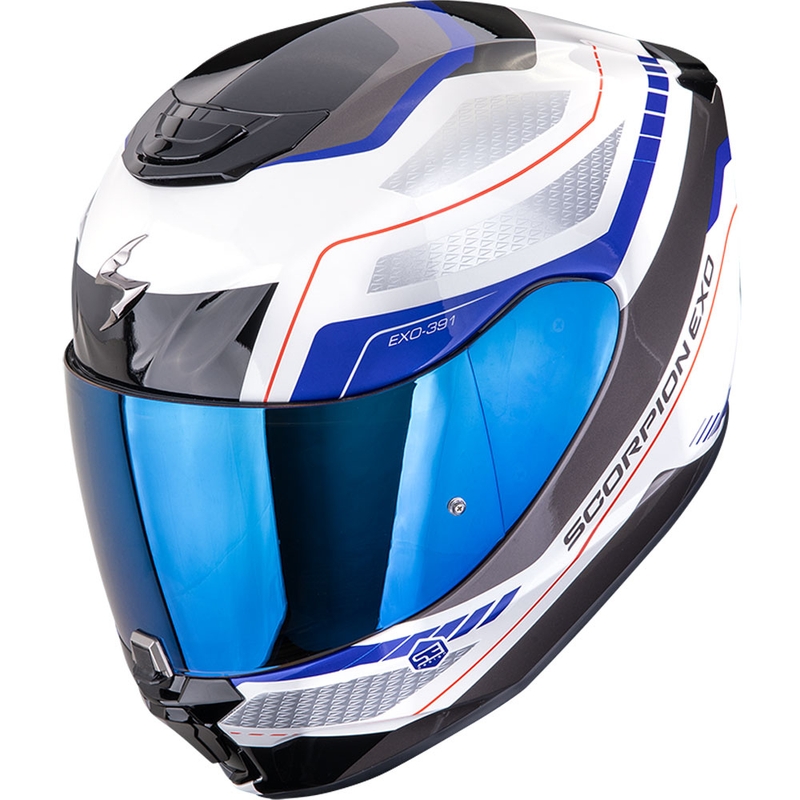Casque moto intégral Scorpion EXO-391 Leo blanc-bleu