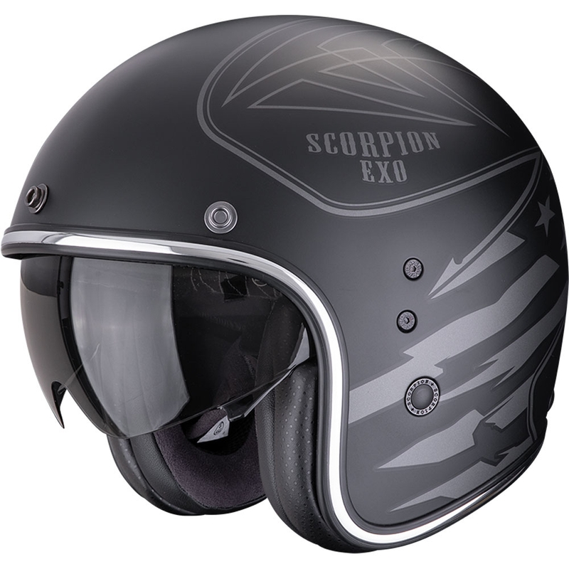 Casque moto ouvert Scorpion Belfast Dawg, noir mat et argent