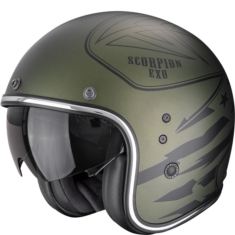 Casque moto ouvert Scorpion Belfast Dawg, vert mat