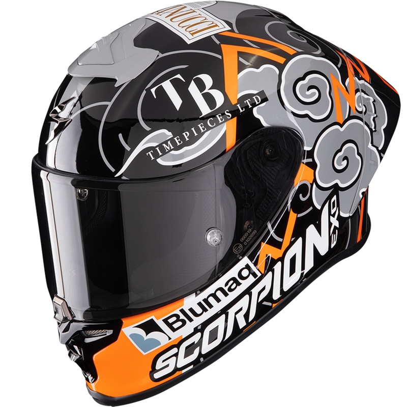 Casque moto intégral Scorpion EXO-R1 EVO Air FIM RACING #1 Réplique Aron 2024 Noir-Orange-Gris