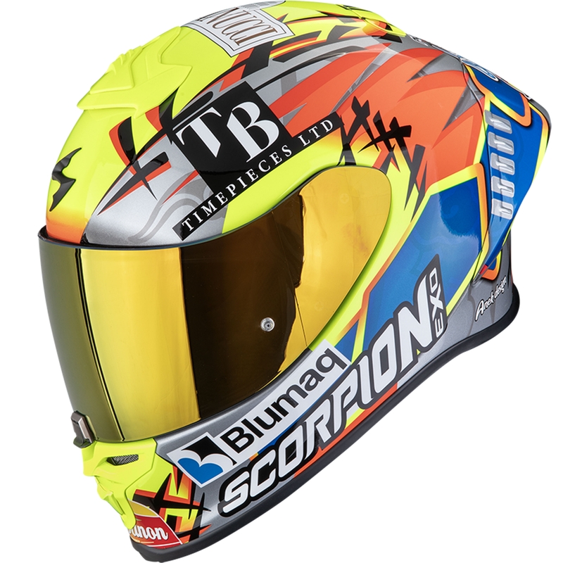 Casque moto intégral Scorpion EXO-R1 EVO II Air Aron Misano Argent-Jaune fluo-Bleu