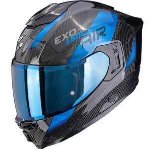 Casque moto intégral Scorpion EXO-1500 Carbon Air Platted, noir et bleu