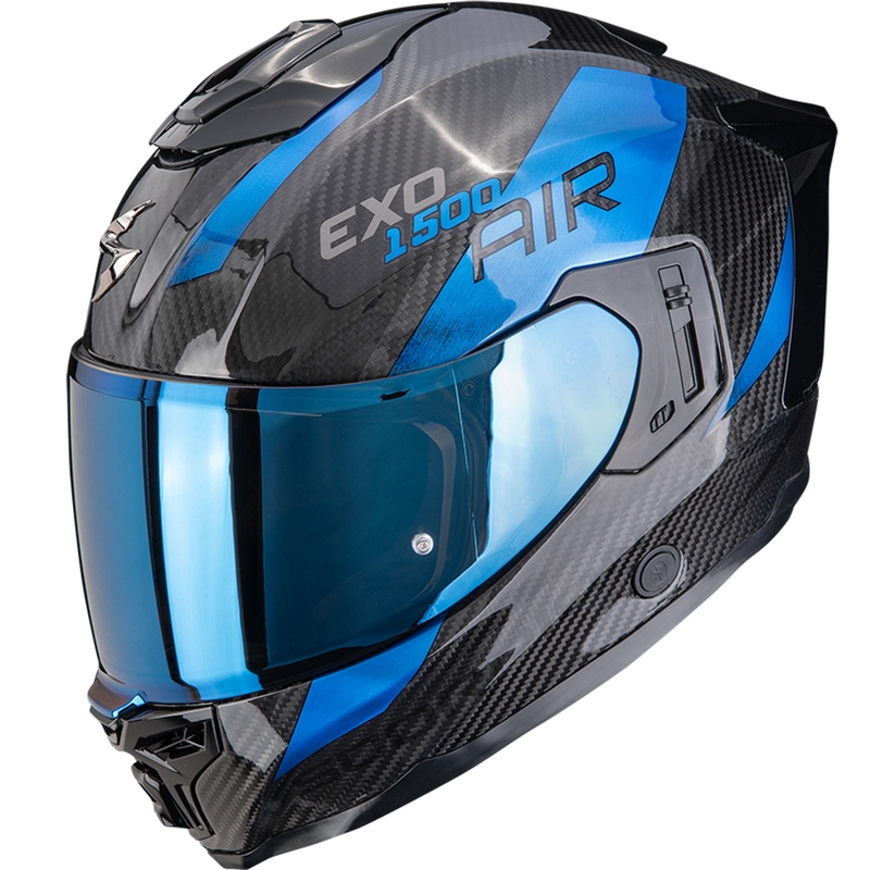 Casque intégral de moto Scorpion EXO-1500 Carbon Air Platted, noir et bleu