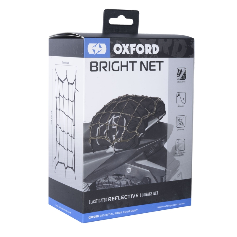 Filet à bagages Oxford flexible pour motos, noir réfléchissant